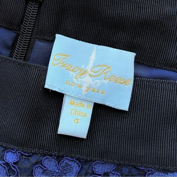 Tracy Reese New York Lace Floral Pencil Skirt Career Navy Blue Black Size 4 - Picture 5 of 6